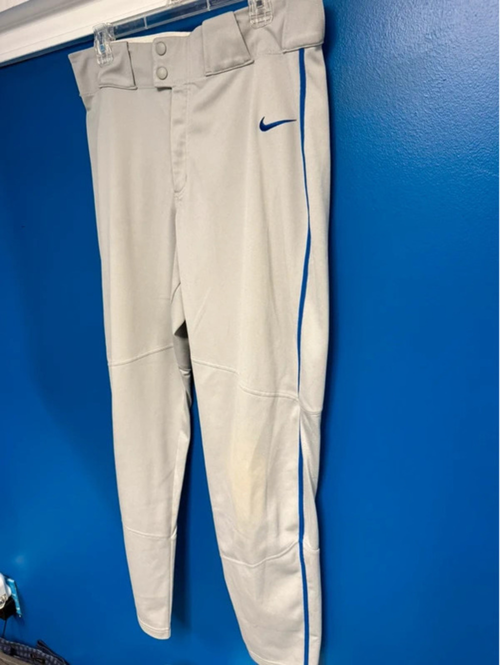 Nike Team Baseball Pants Grey Blue Piping Embroidered Swoosh Size L